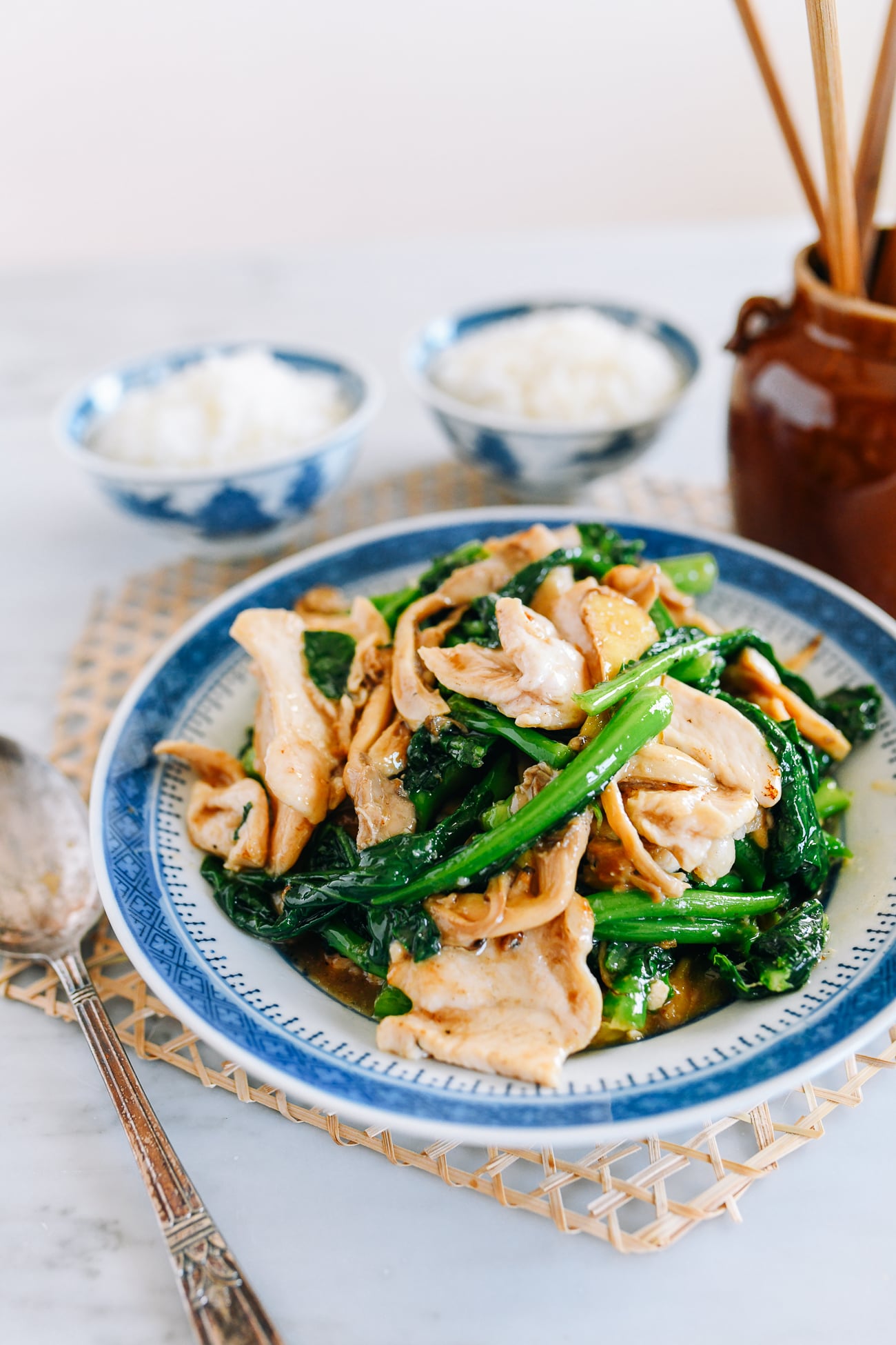 Chicken with Chinese Broccoli & Mushrooms