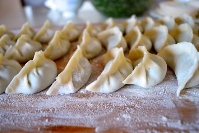 dumplings lined up