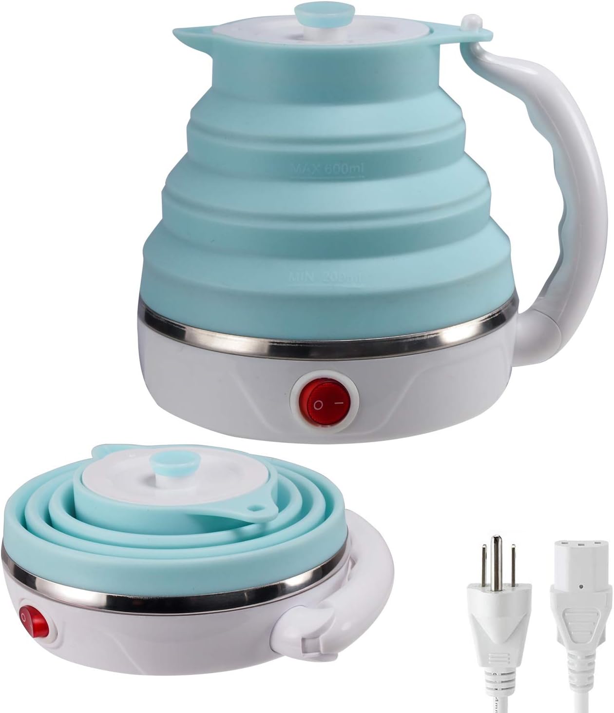 silicon blue and white collapsible travel electric kettle
