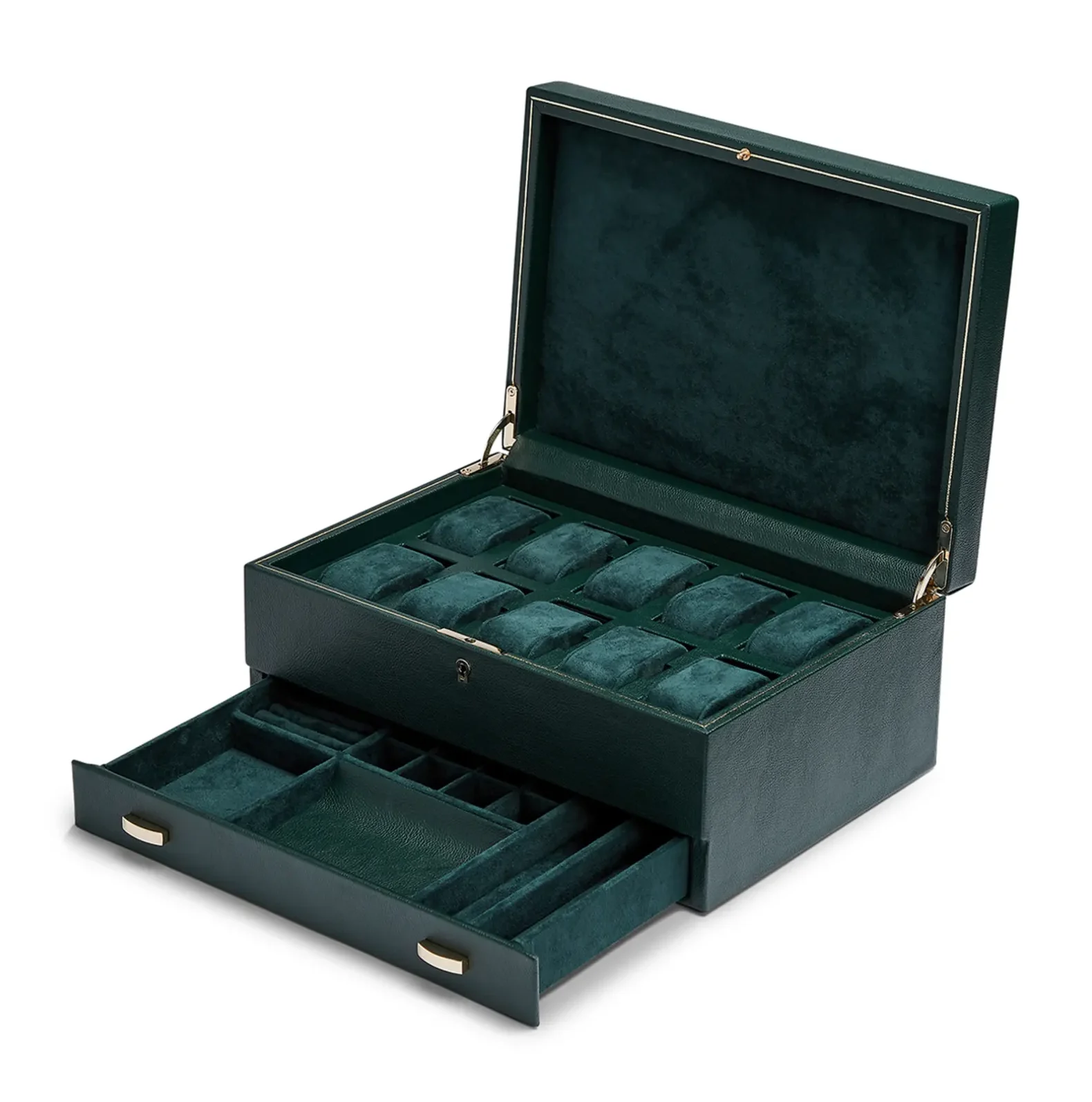 Green watch box with green leather and green suede