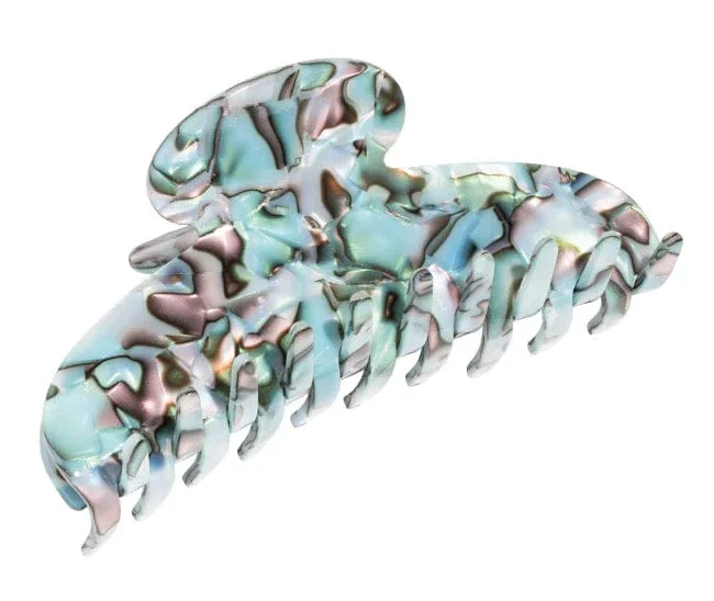 Teal hair claw with iridescent mother of pearl