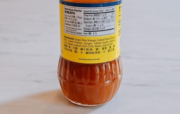 Ingredients label on Chinese plum sauce, jcghk.dfhdjkvfj.cf