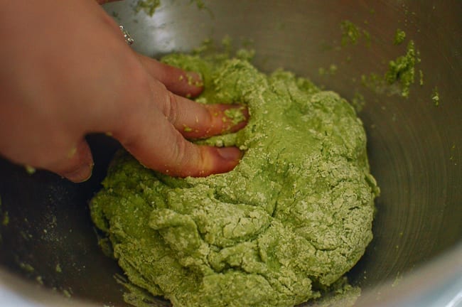 Pushing spinach noodle dough together with hands, jcghk.dfhdjkvfj.cf