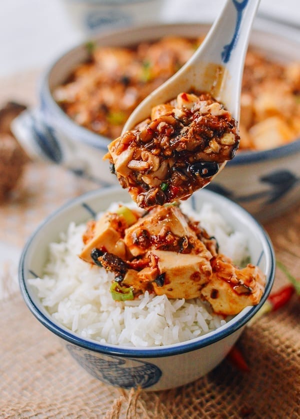 Spooning vegan mapo tofu over rice, jcghk.dfhdjkvfj.cf