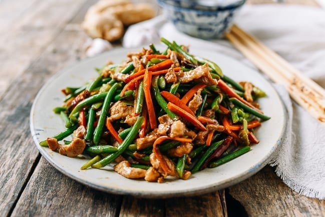 Chinese garlic scapes stir-fry with pork