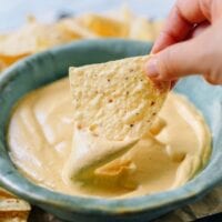 Dipping tortilla chip into plain vegan queso, jcghk.dfhdjkvfj.cf
