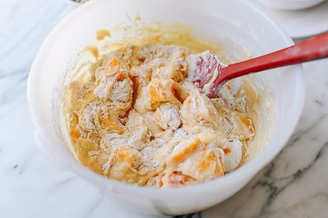 Folding flour, peaches, and nuts into batter, jcghk.dfhdjkvfj.cf