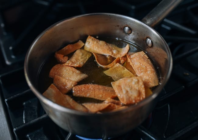 Frying egg roll wrappers