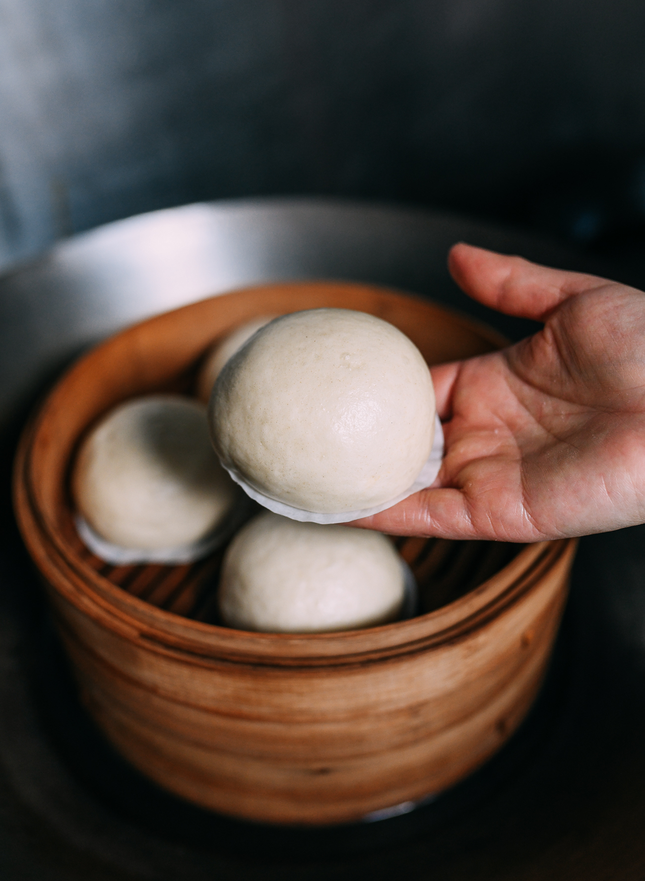 Red bean buns in steamers