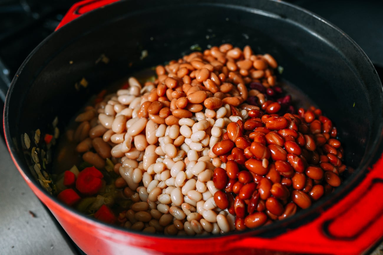 Beans added to dutch oven