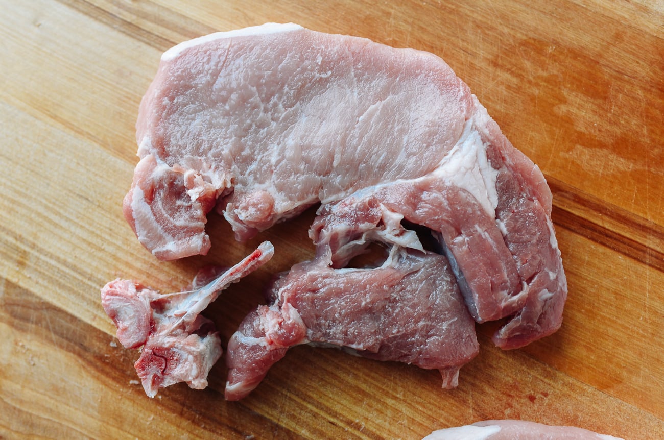 Bone removed from pork chop