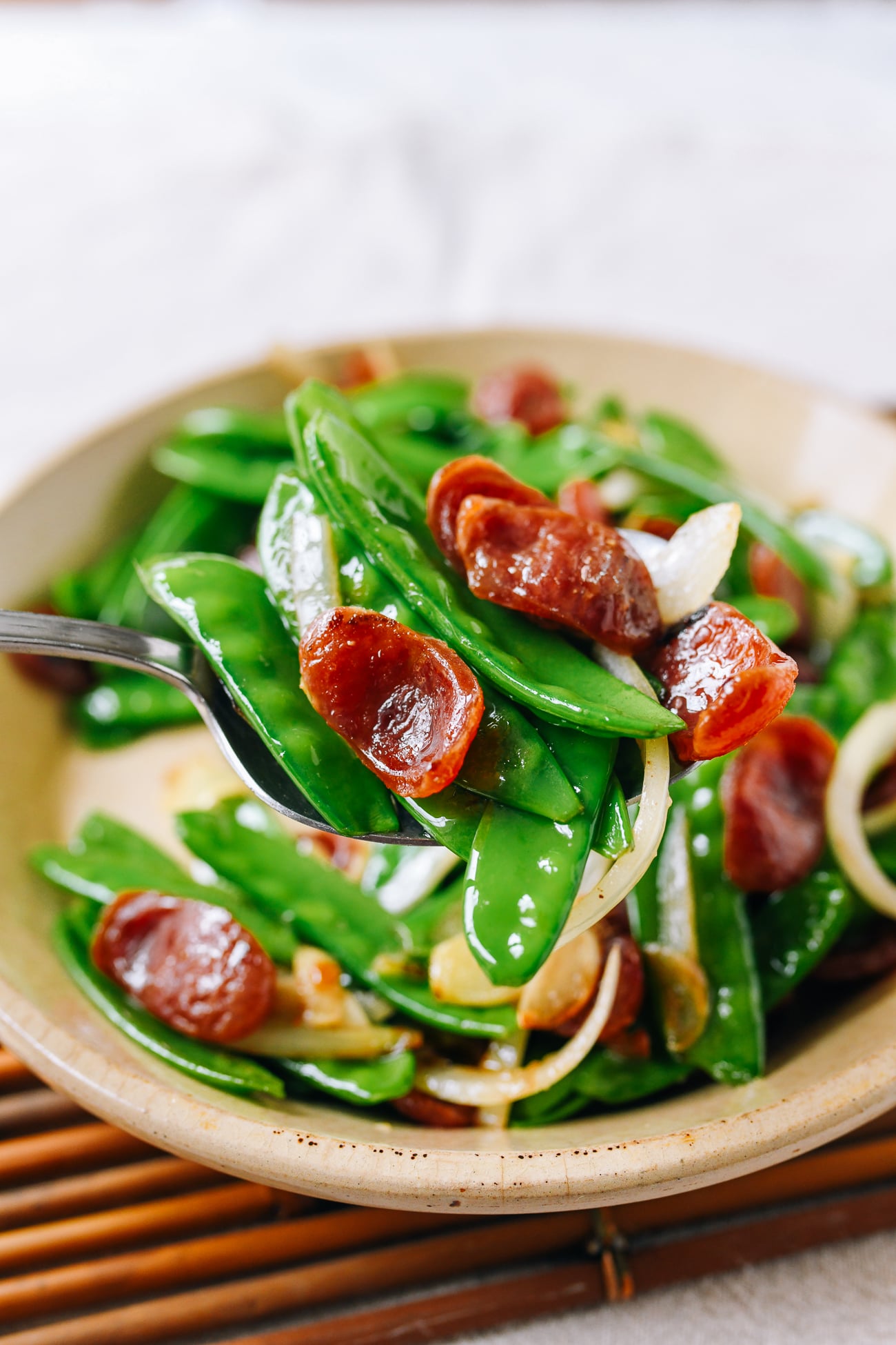 Snow Peas with Chinese Sausage