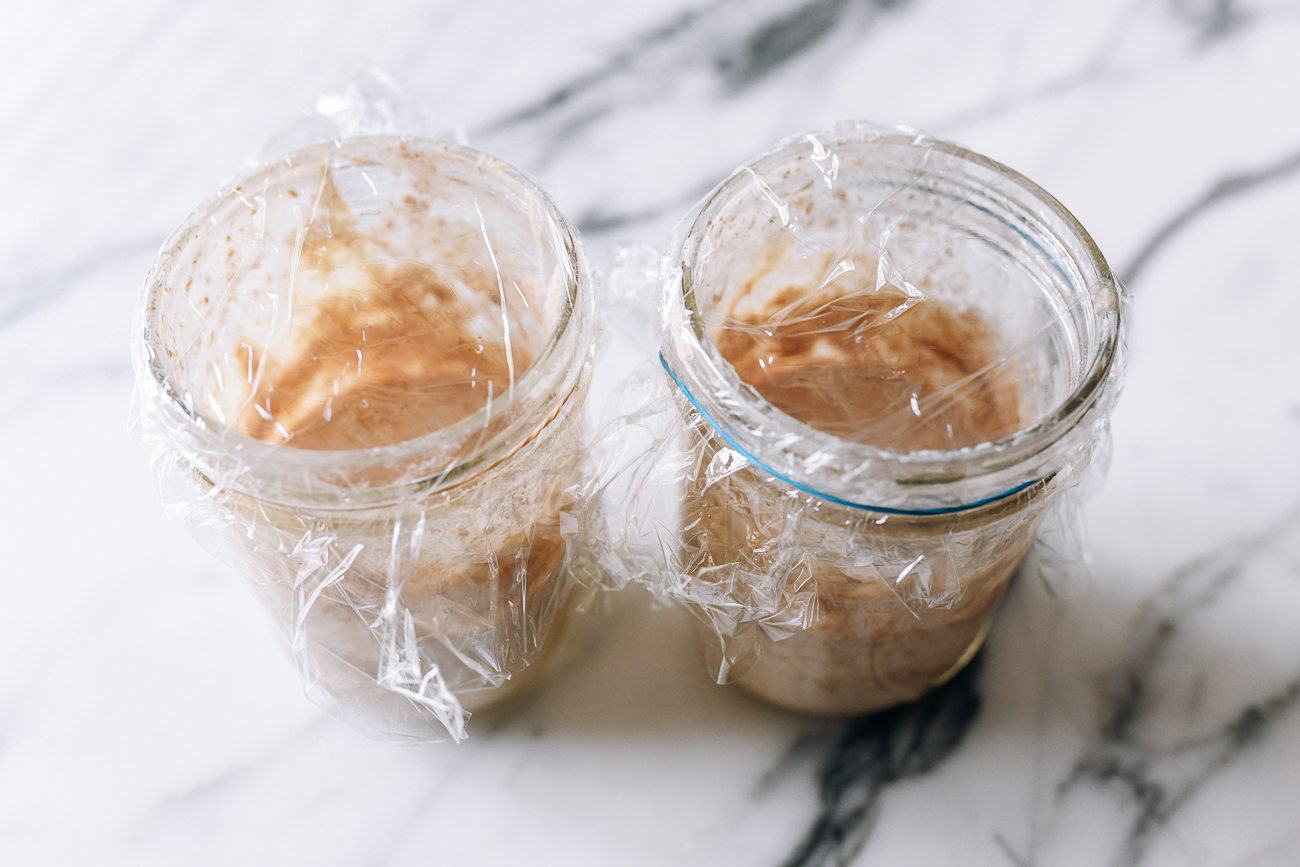 Jars of sourdough starter