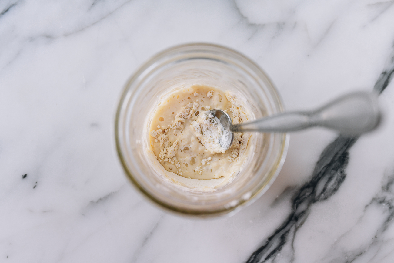 Mixed flour and water in glass jar