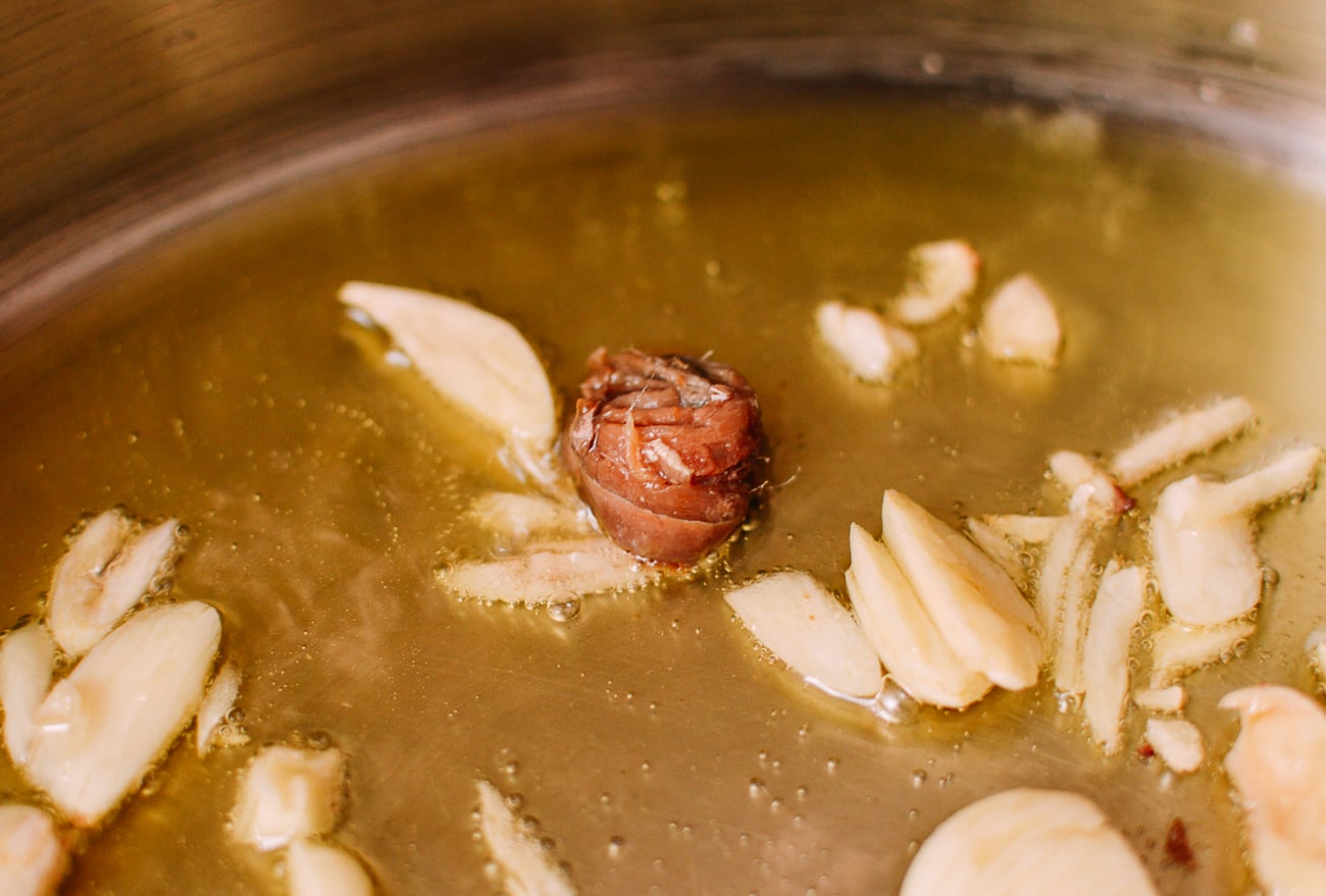 Anchovies and garlic in oil