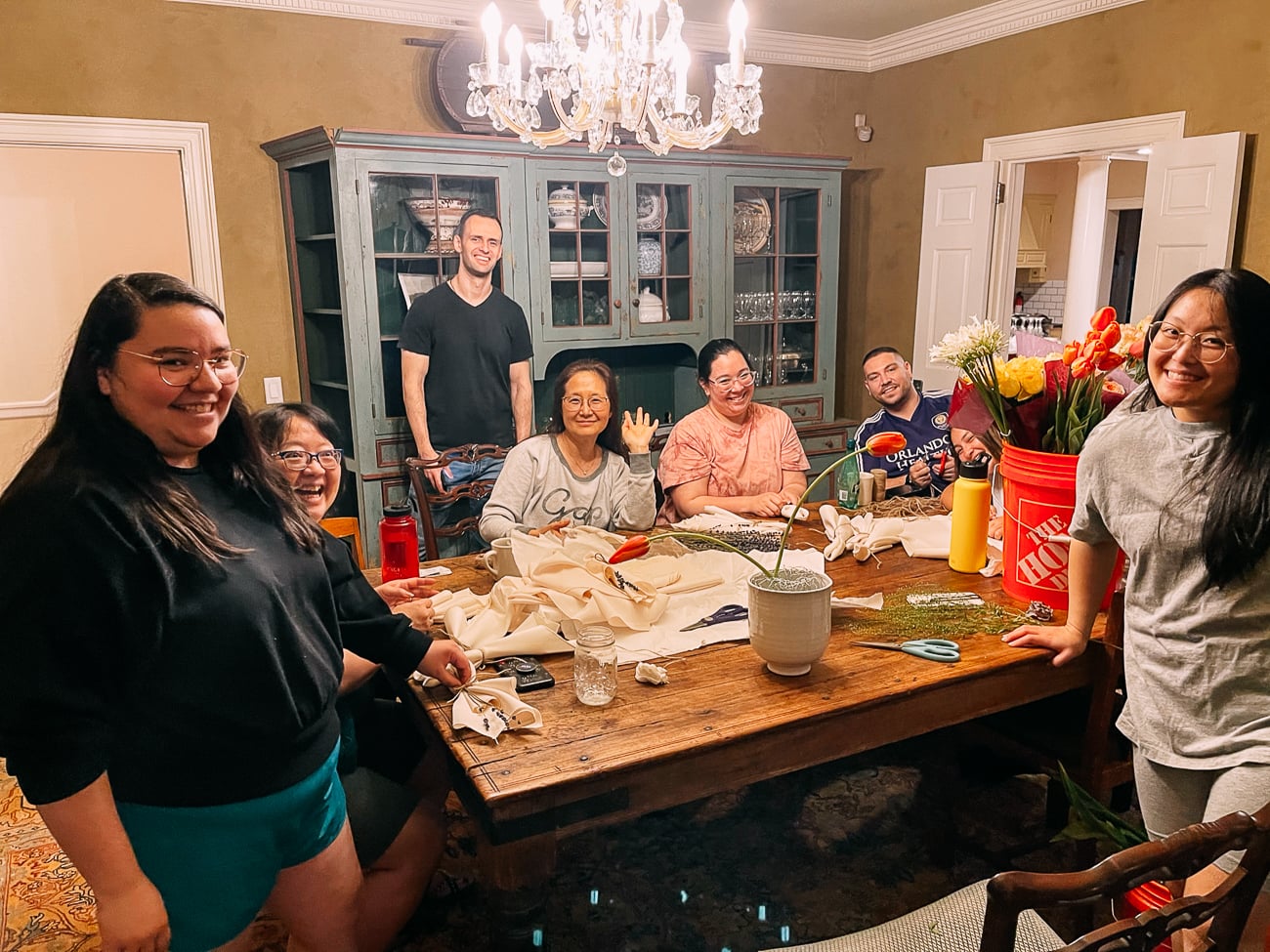 Family working on flowers at Lakewood Wedding