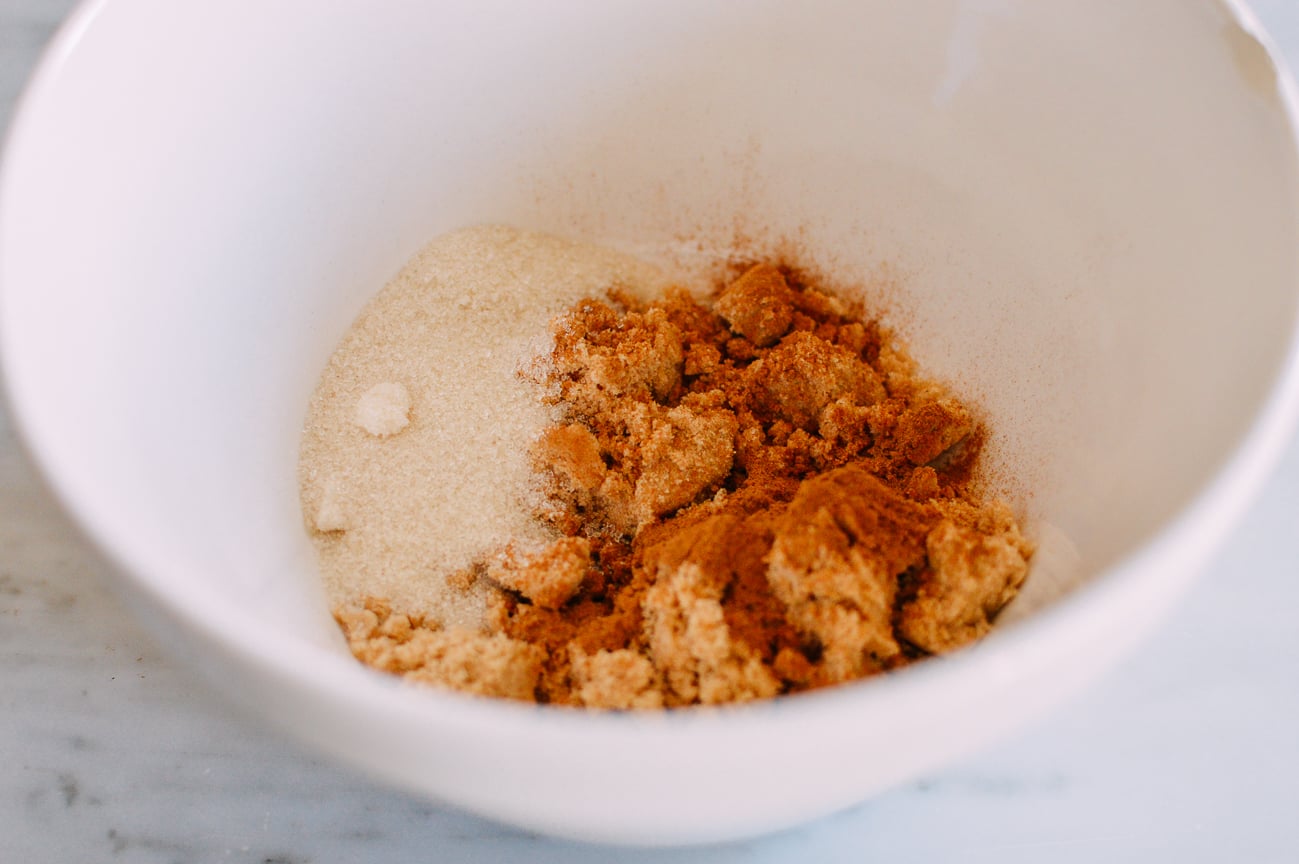 Bowl of sugar, brown sugar, and cinnamon