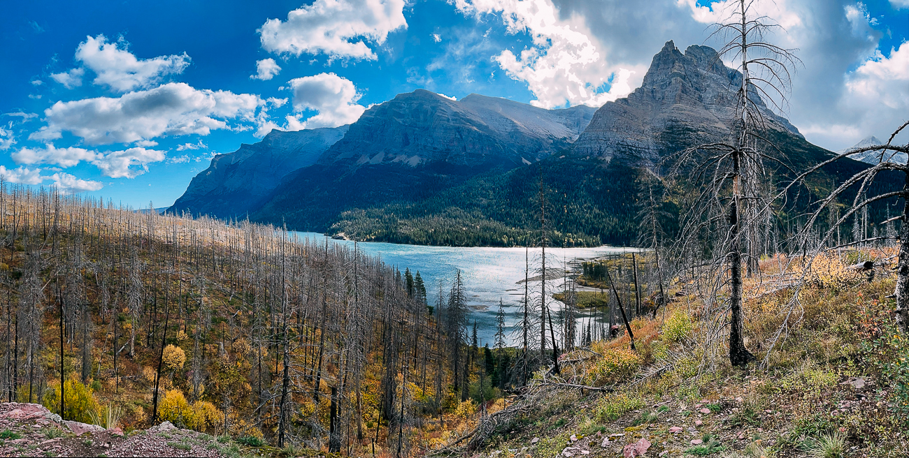 Blue Skies over mountains in Glacier National Park