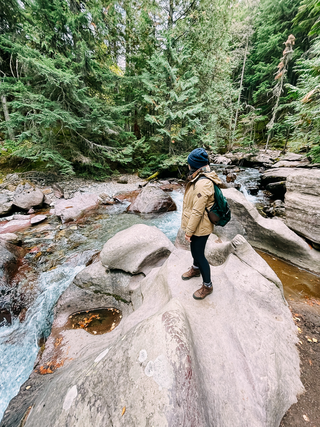 Sarah on the banks of Avalanche Creek