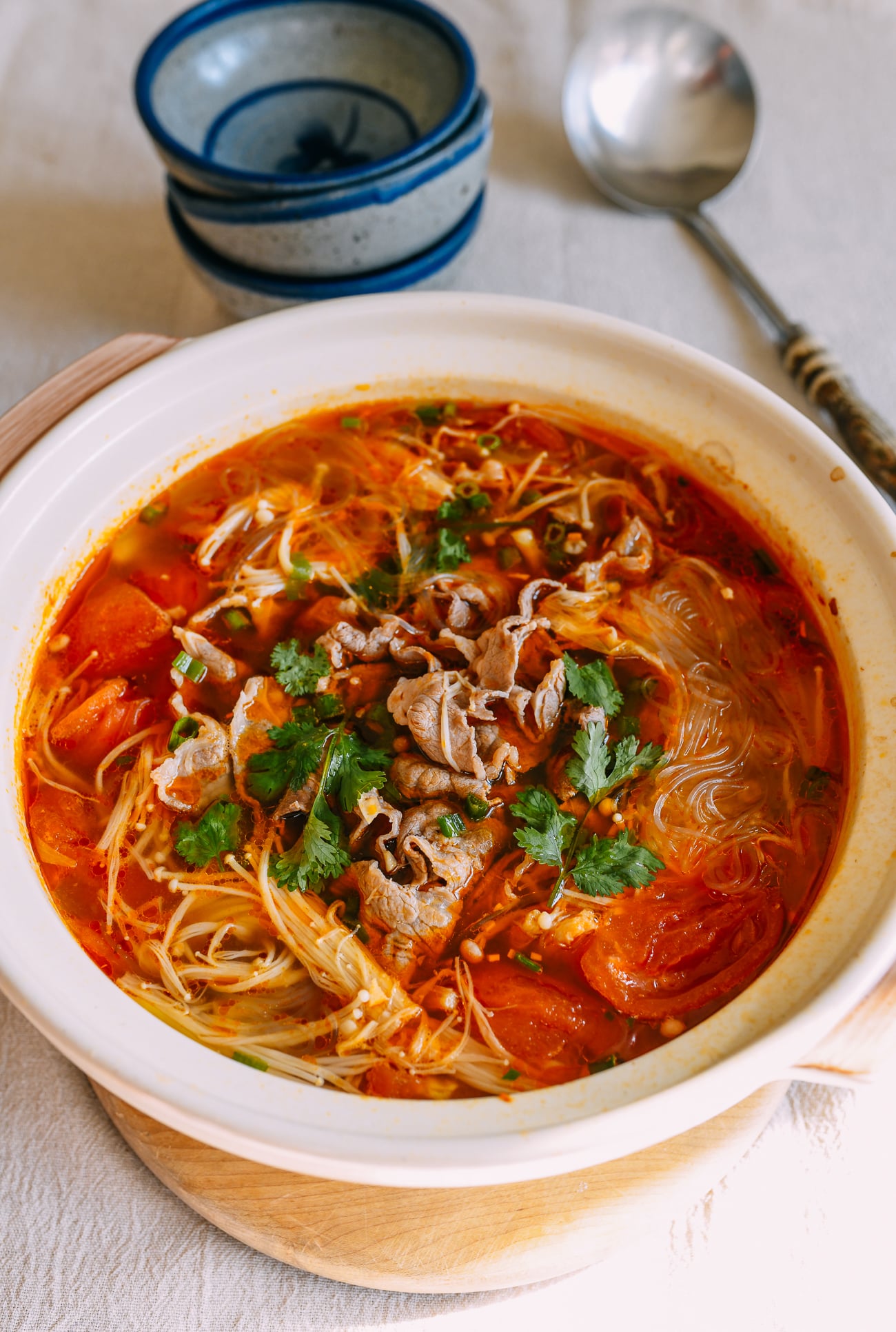 Beef, Tomato, Glass Noodle Hot Pot
