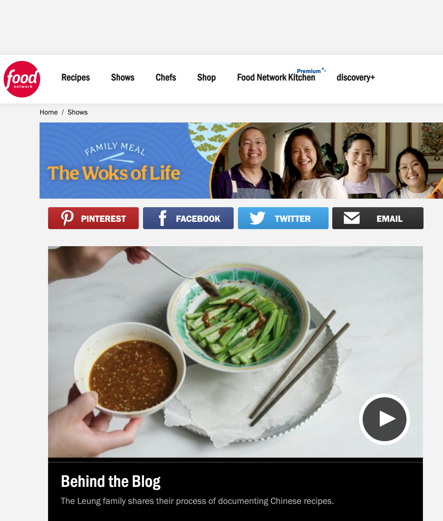 family meal screenshot of webpage