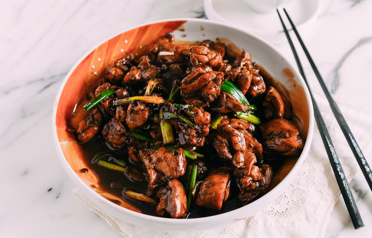 Plate of red braised chicken