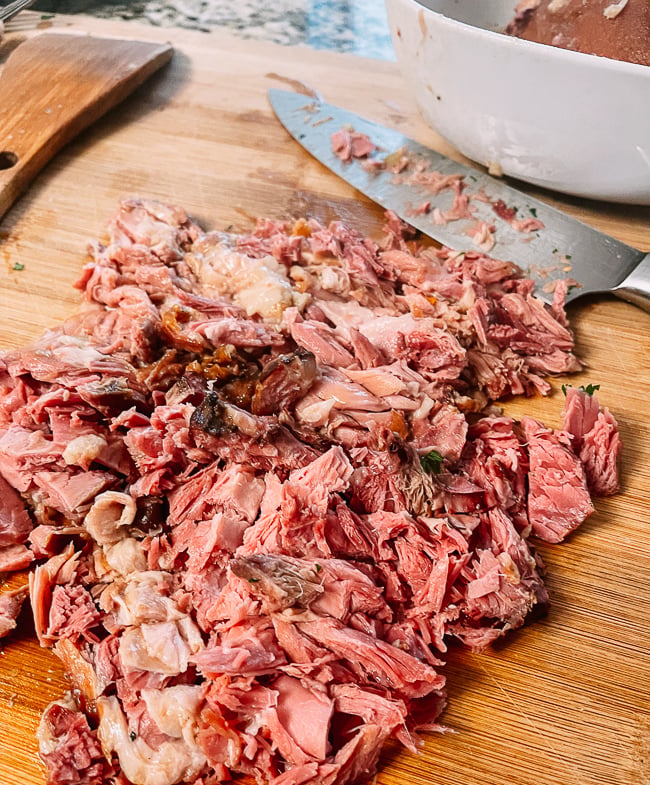 Chopped smoked ham hock.