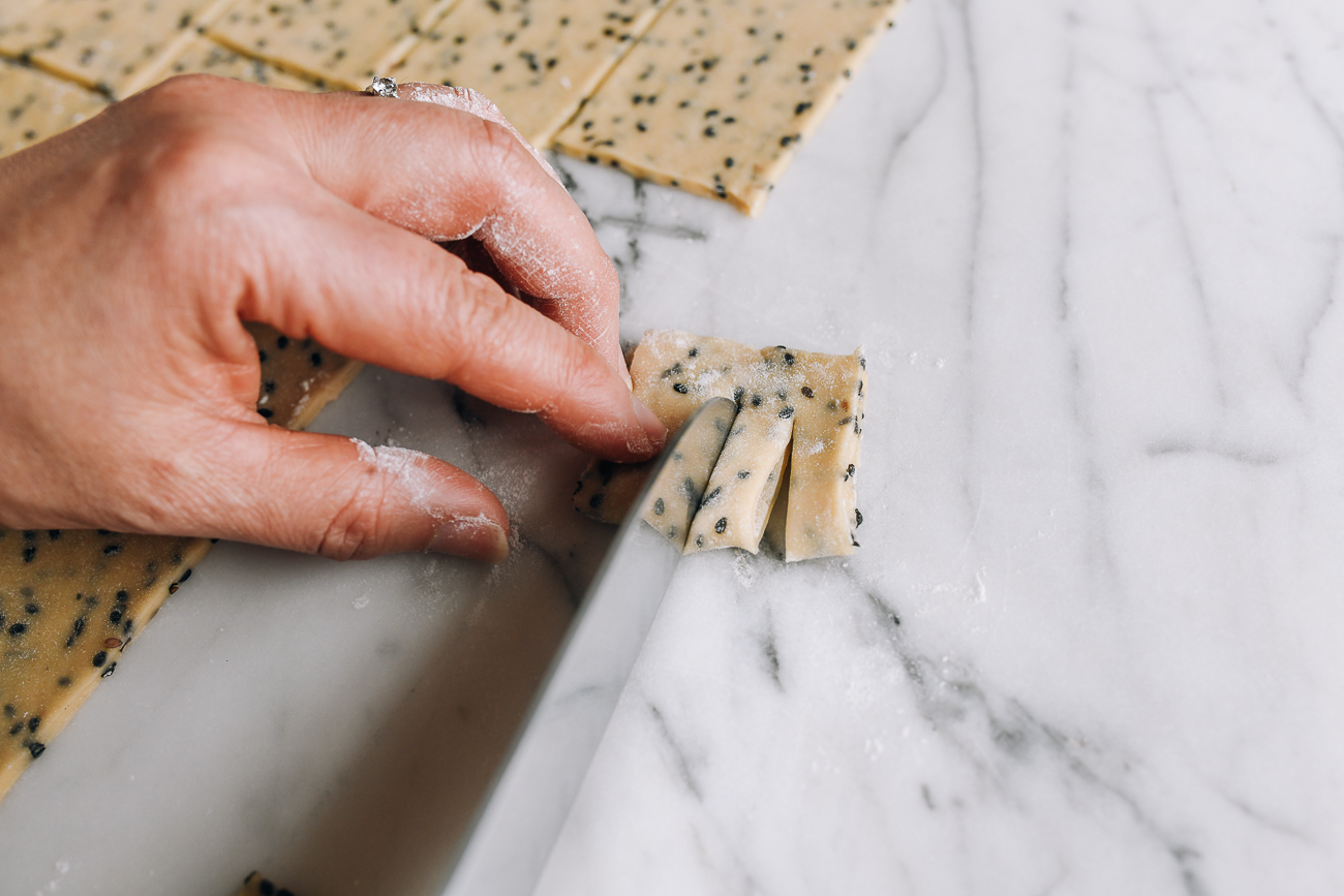 Cutting slits into dough