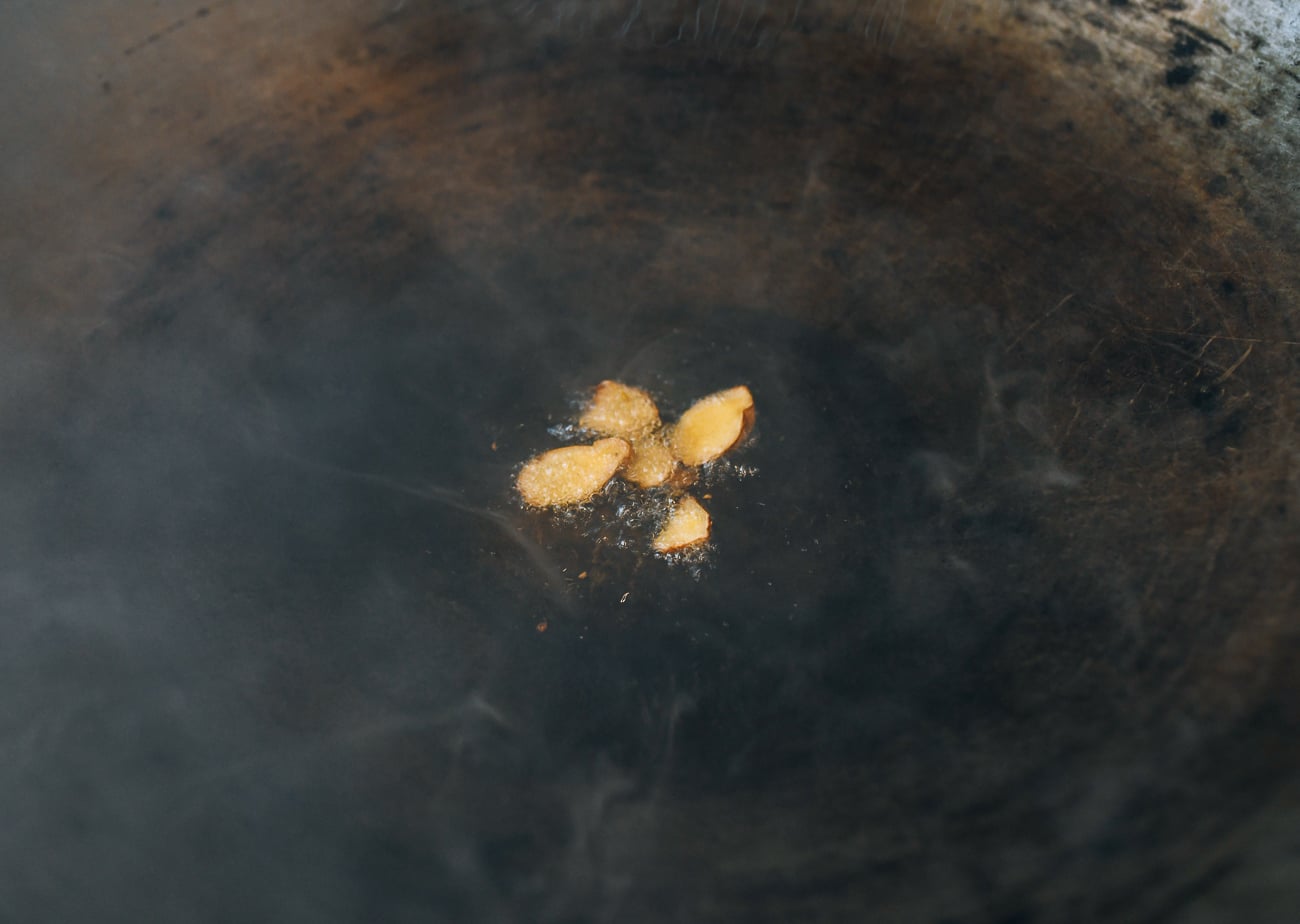 ginger in wok