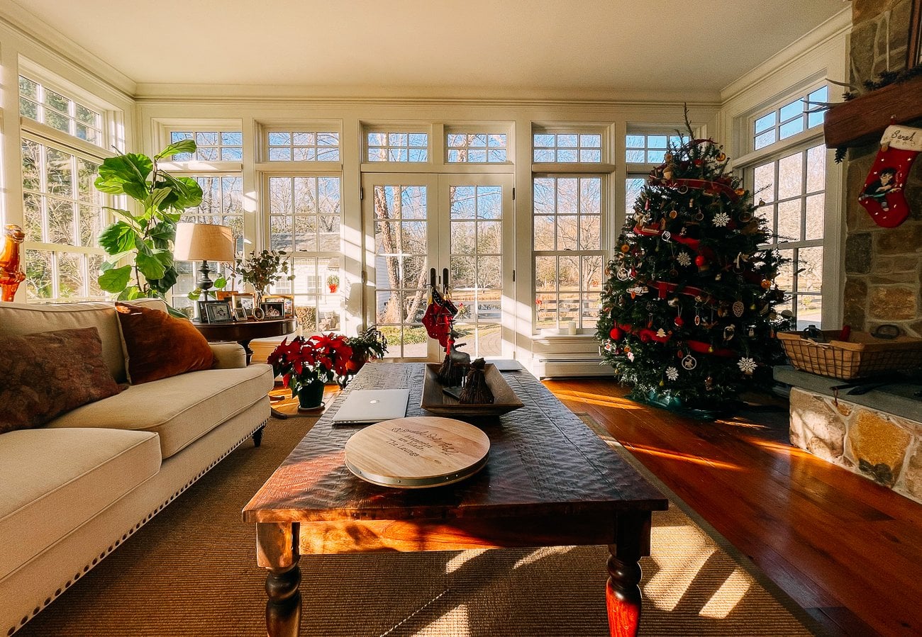 Christmas decorated sun room