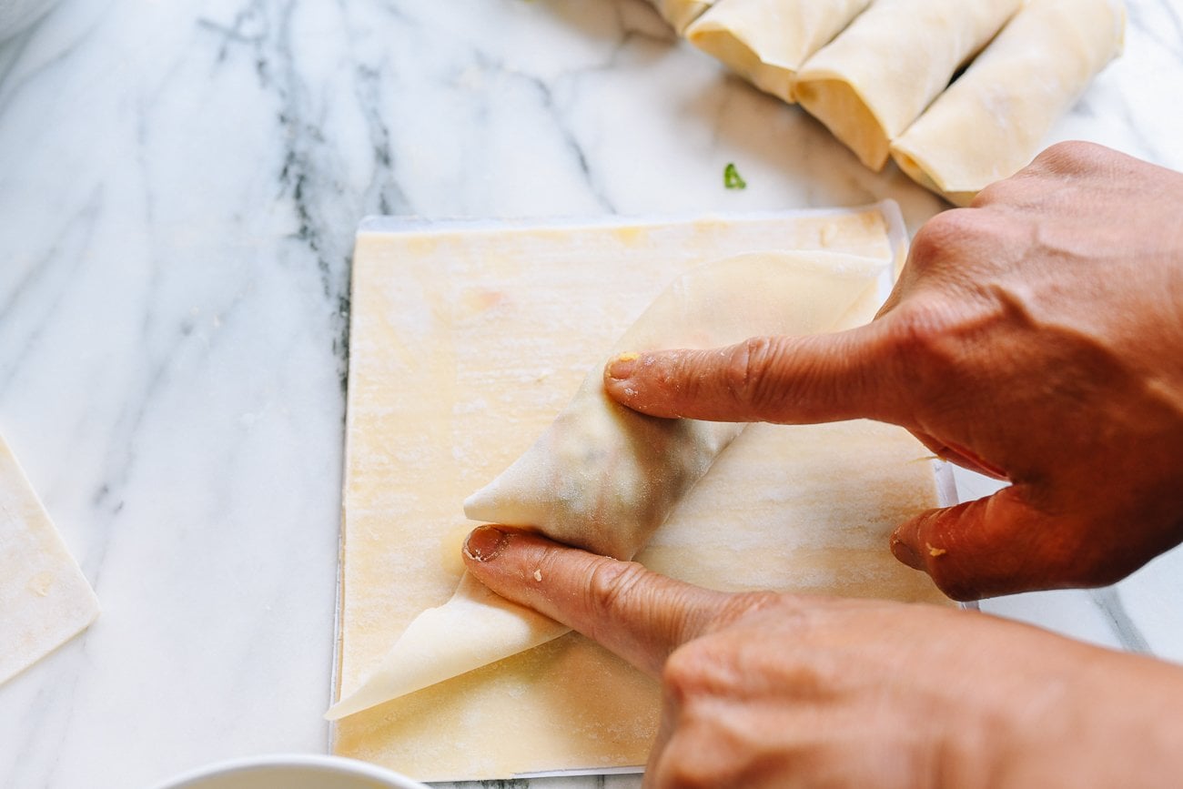 wrapping egg rolls