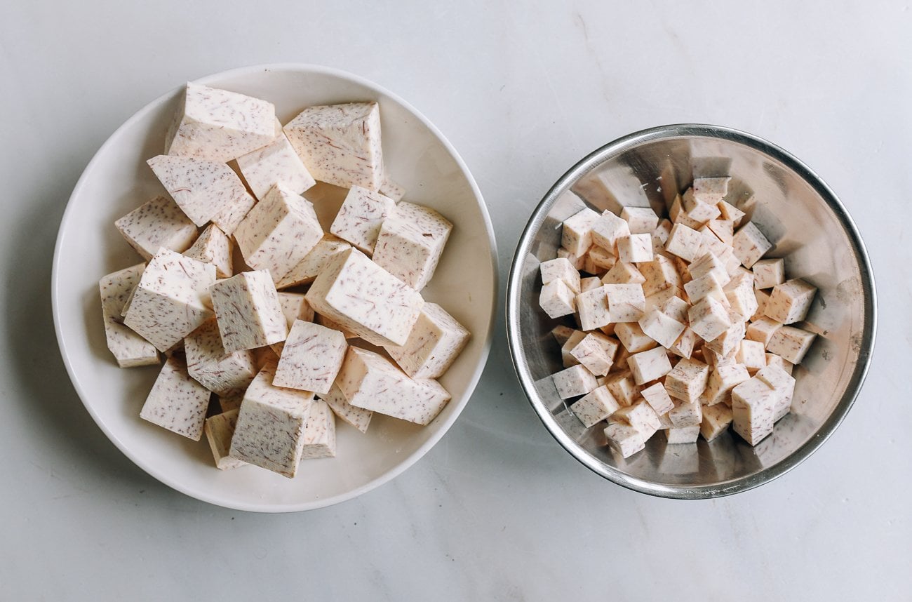 chunks of taro and cubed taro