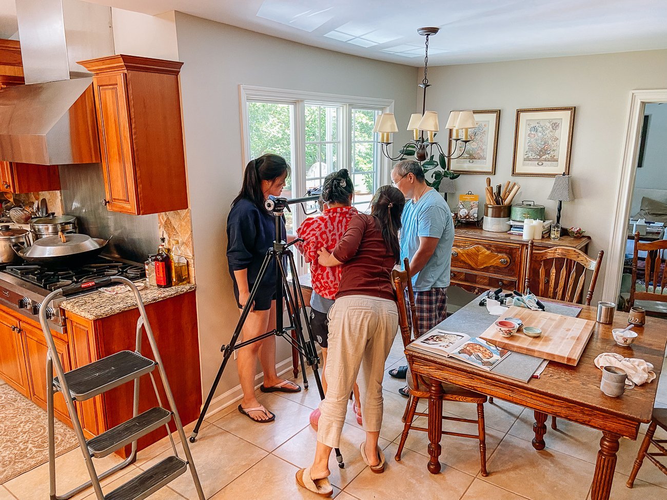 Sarah, Kaitlin, Judy and Bill during Cookbook Photoshoot - cookbook behind the scenes