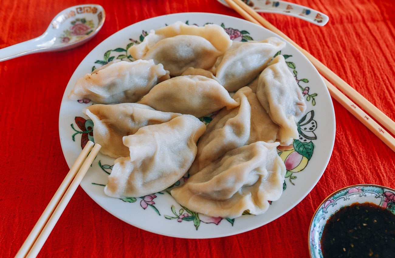 plate of boiled beef dumplings