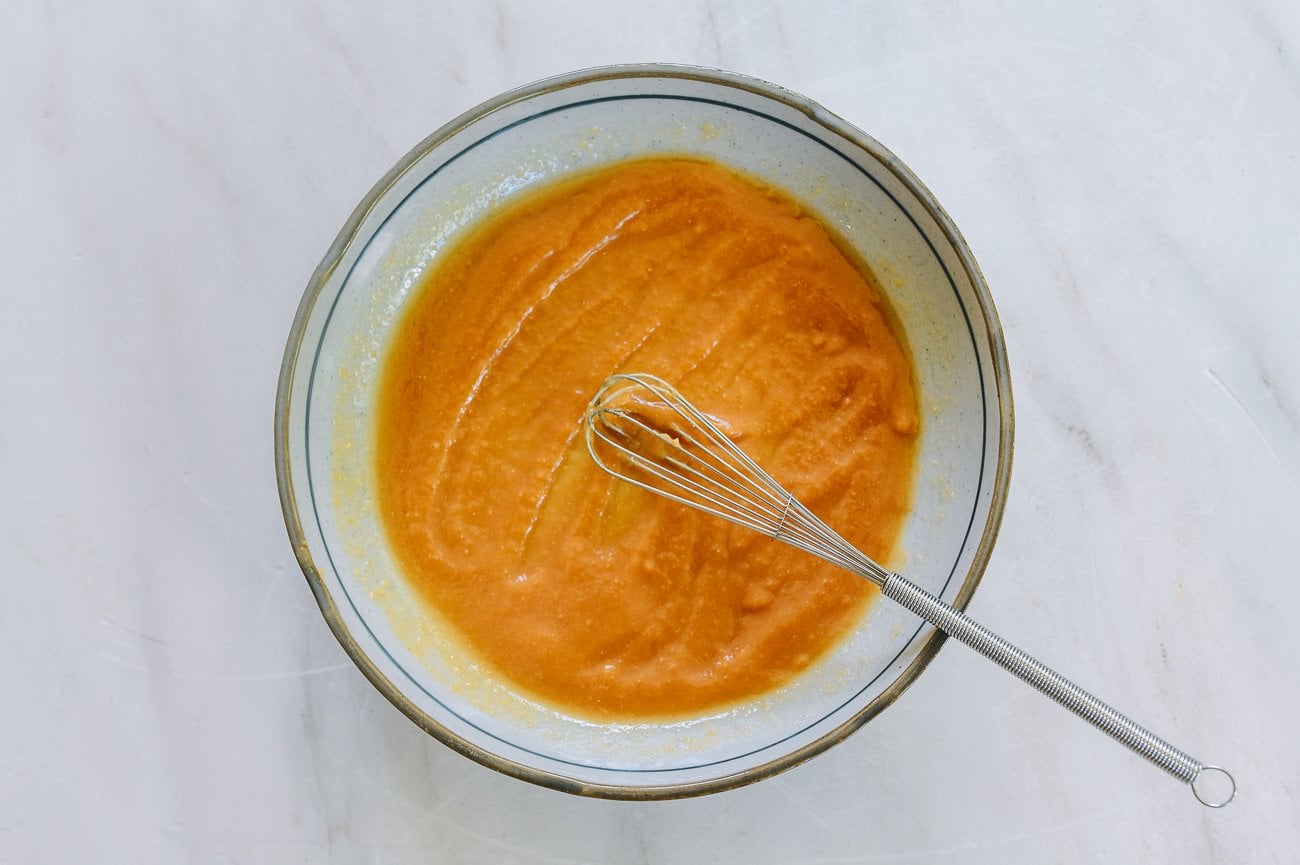 whisked white miso with sesame oil and mirin
