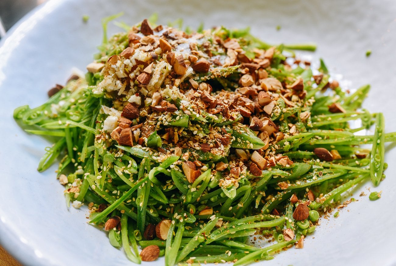assembling snap pea salad recipe