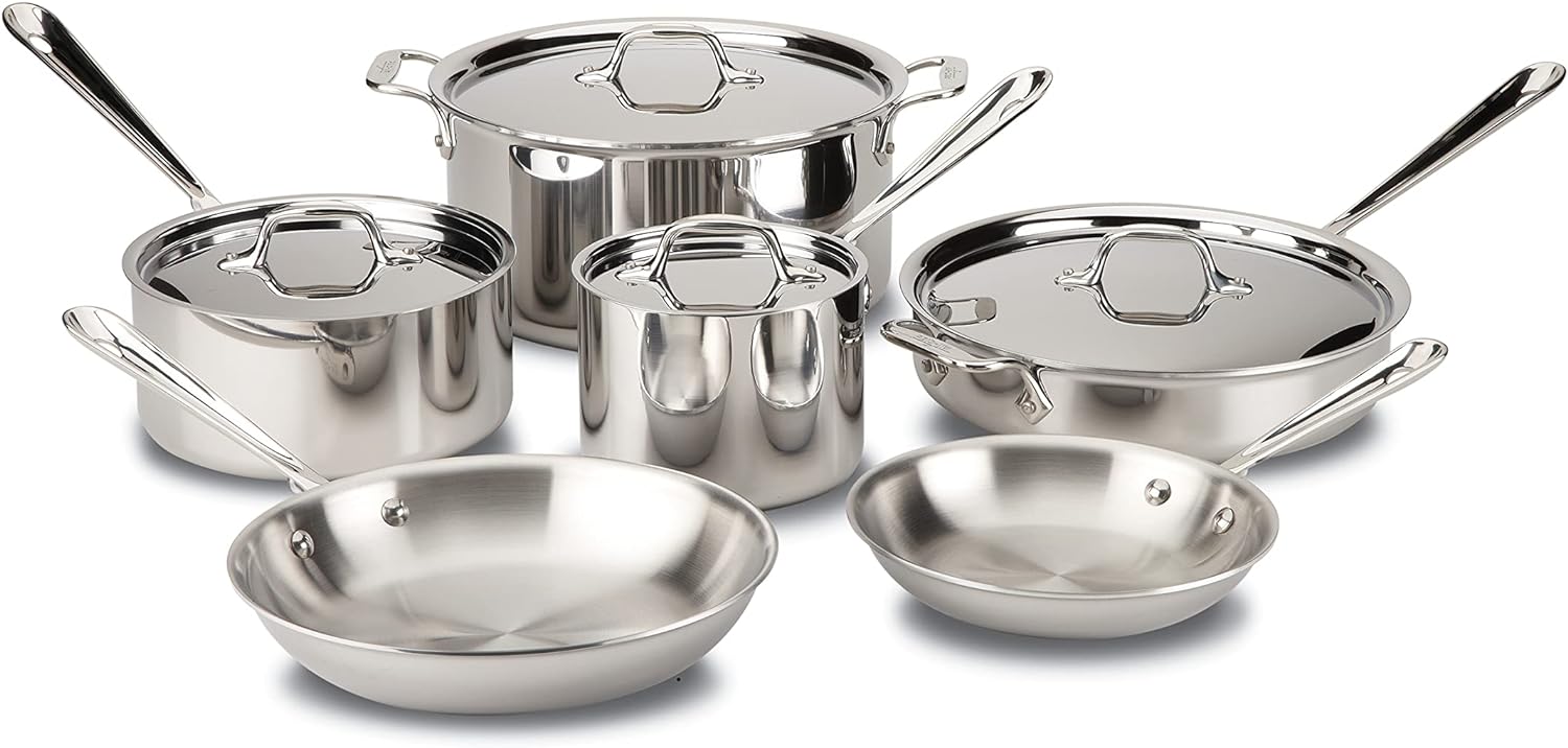 all-clad stainless steel cookware set with 6 pans