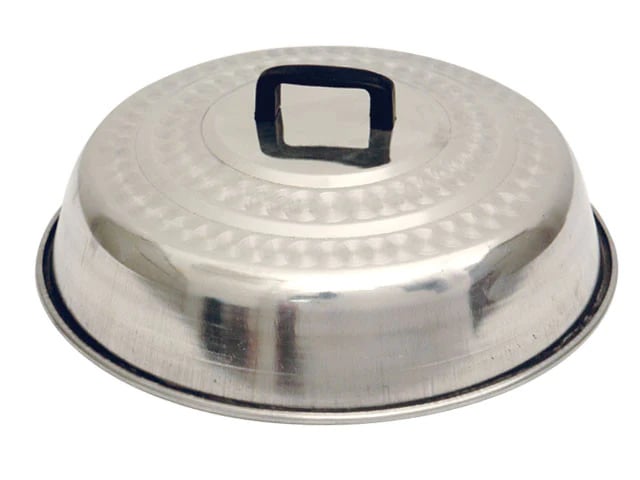 stainless steel wok lid with black handle