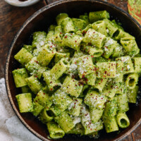 Just Kale Pesto Pasta with parmesan and aleppo chili pepper