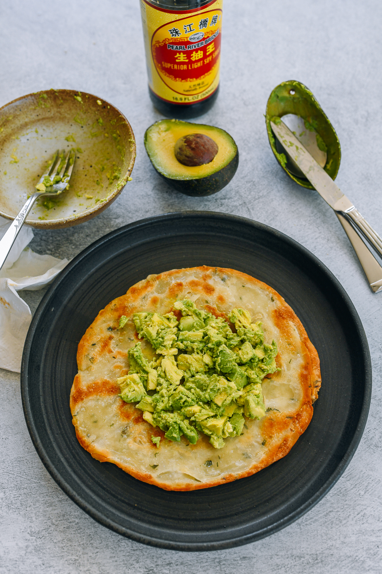 Scallion pancake with avocado