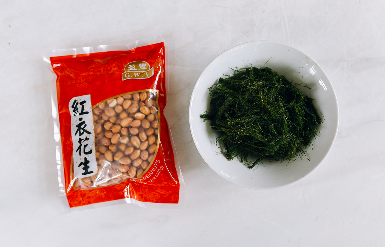 package of raw peanuts next to bowl of ningbo sea moss