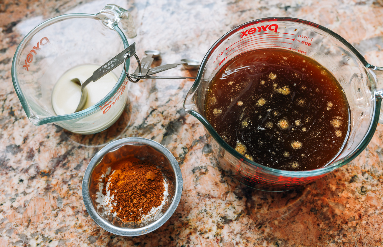 egg foo young gravy ingredients in measuring cups
