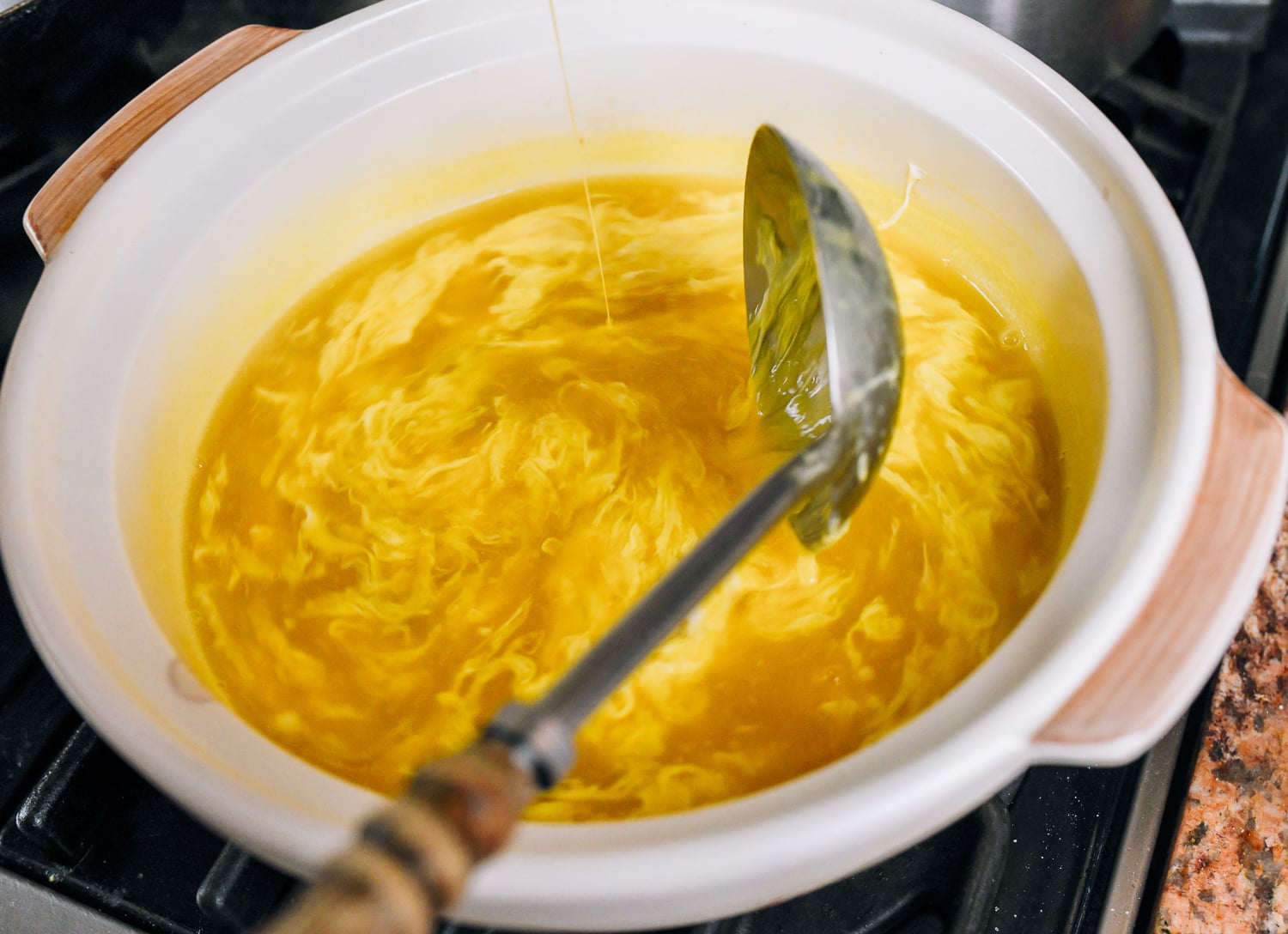 swirling egg into soup