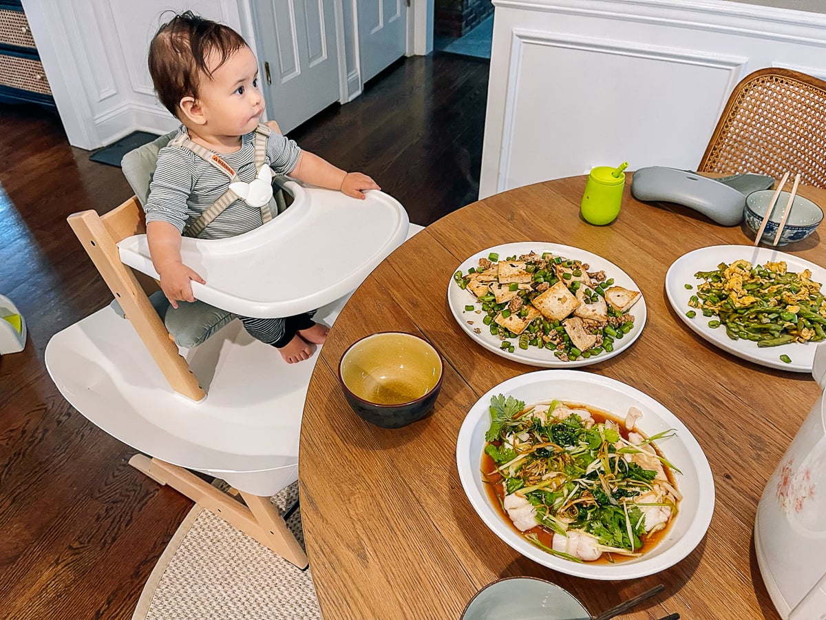 Ethan with Chinese dinner