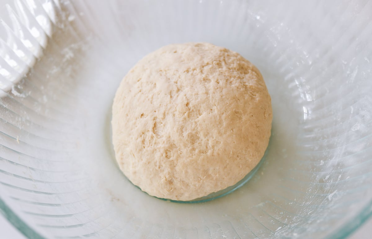 dough ball in mixing bowl