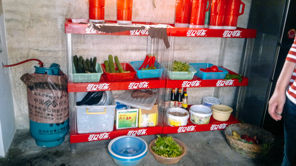 selection of fresh vegetables in chinese countryside kitchen
