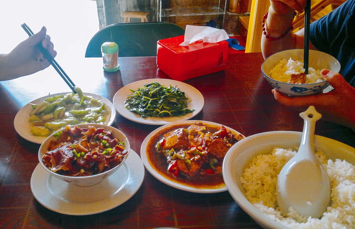 lunch at a small family-owned hotel in hongcun, china