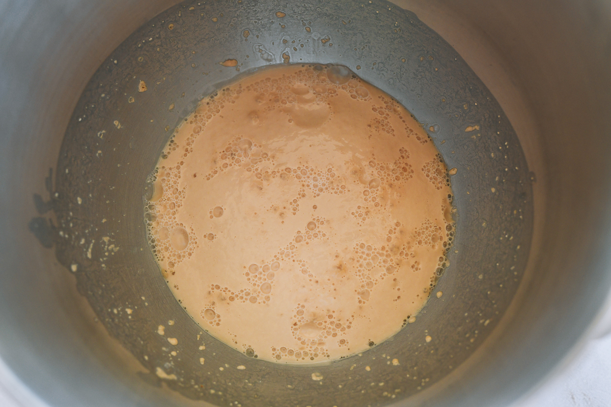 foaming yeast in mixing bowl
