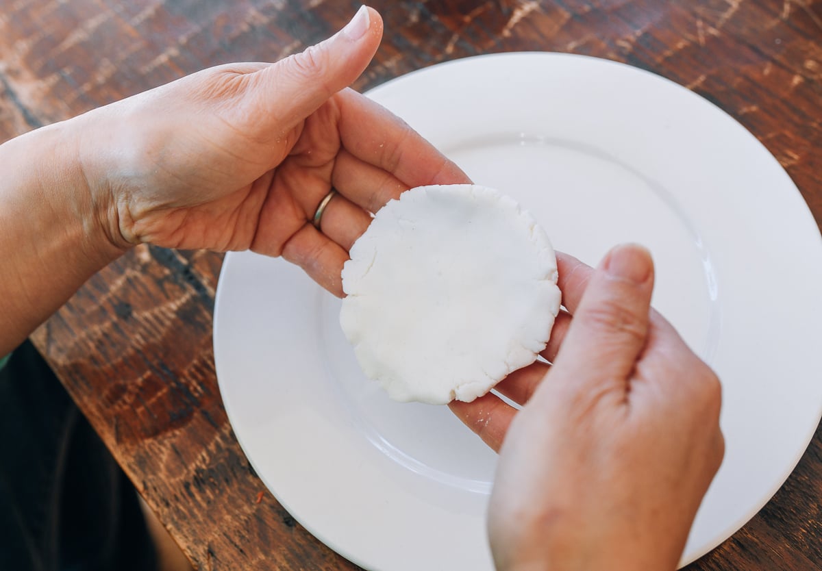 glutinous rice dough flattened into a circle