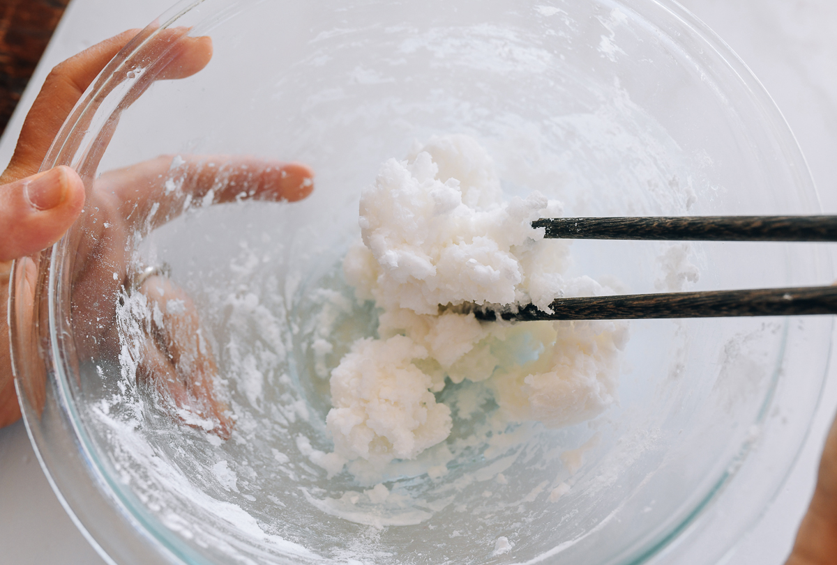 mixing wheat starch and boiling water